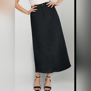 Jessica London Sz 18W Black Straight Midi Skirt Stretch Denim